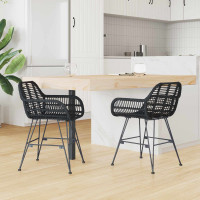Produktbild för Matstol 2 pcs Rattan och Järn Svart 55 x 50 x 74 cm