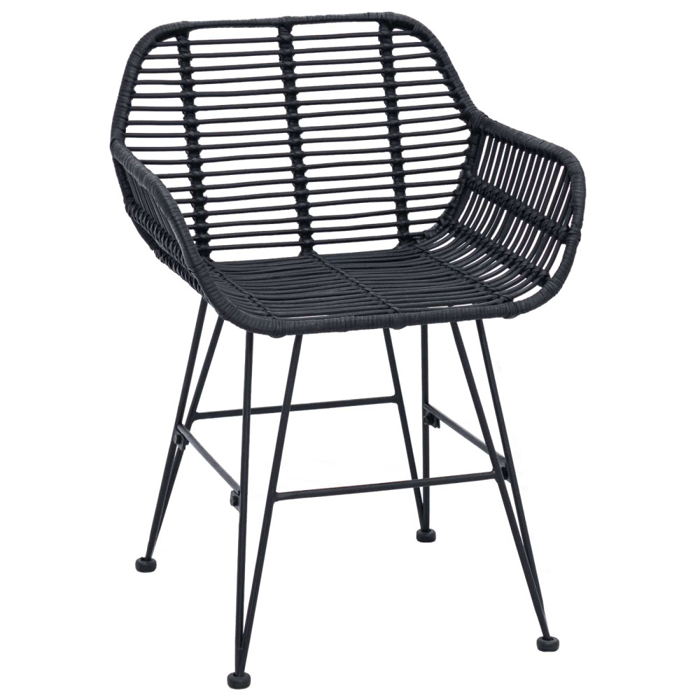 Produktbild för Matstol 2 pcs Rattan och Järn Svart 55 x 50 x 74 cm
