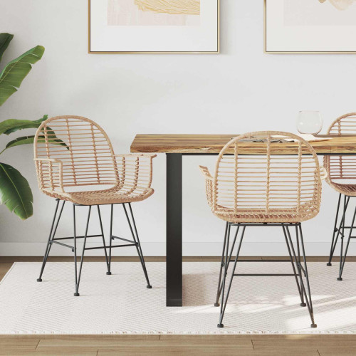 vidaXL Matstol 2 pcs Rattan och Järn Naturfärg 57 x 55 x 85 cm