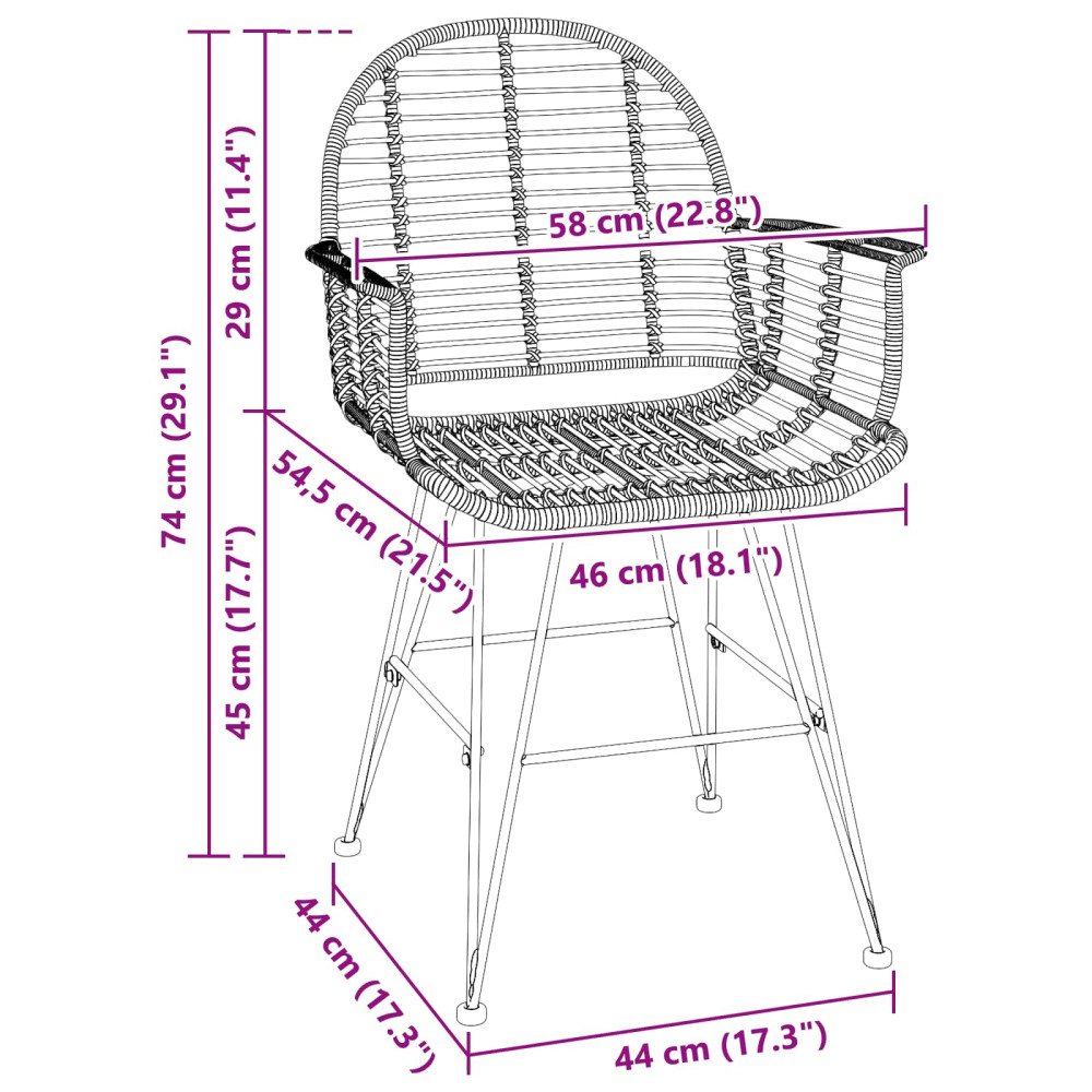 Produktbild för Matstol 2 pcs Rattan och Järn Naturfärg 57 x 55 x 85 cm