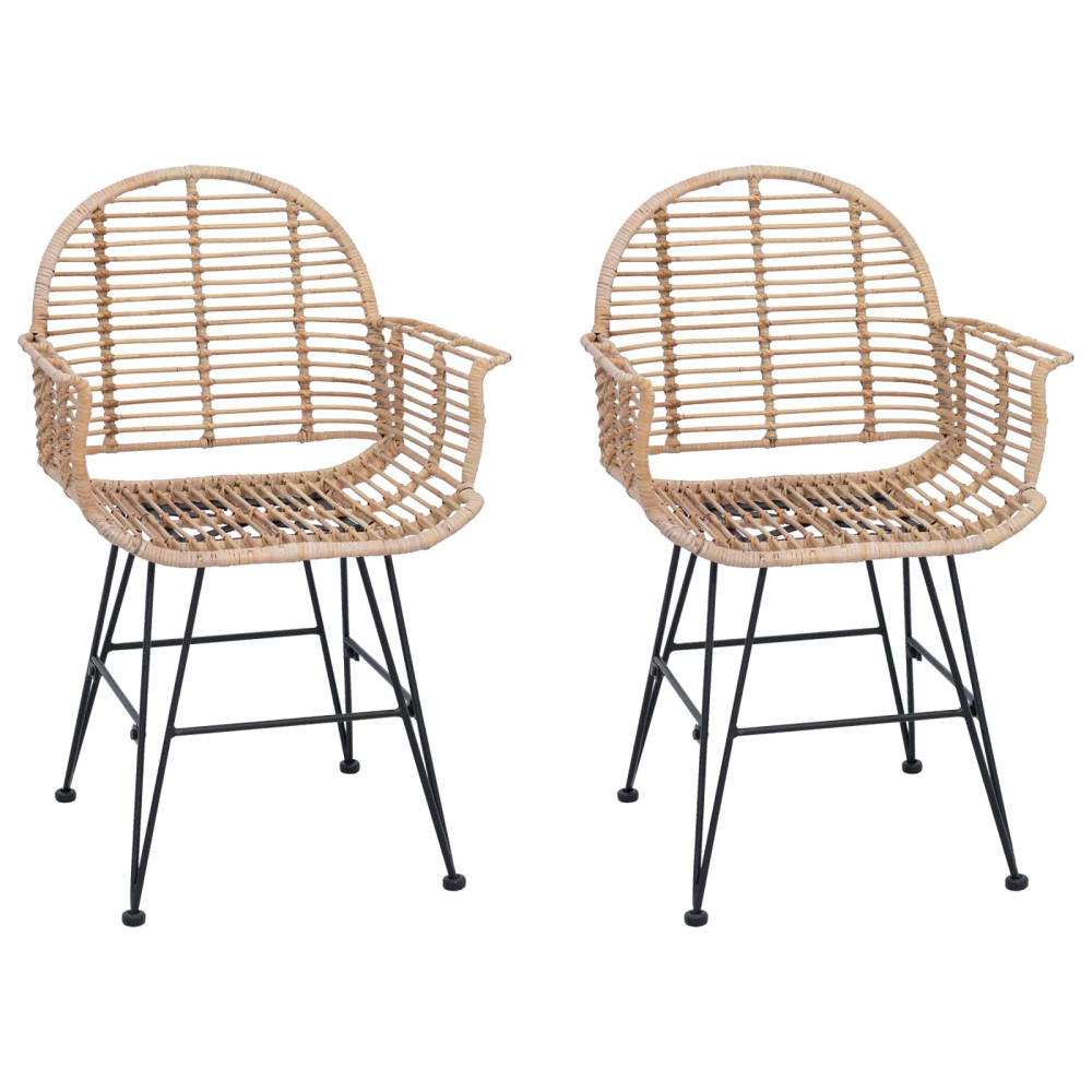 Produktbild för Matstol 2 pcs Rattan och Järn Naturfärg 57 x 55 x 85 cm