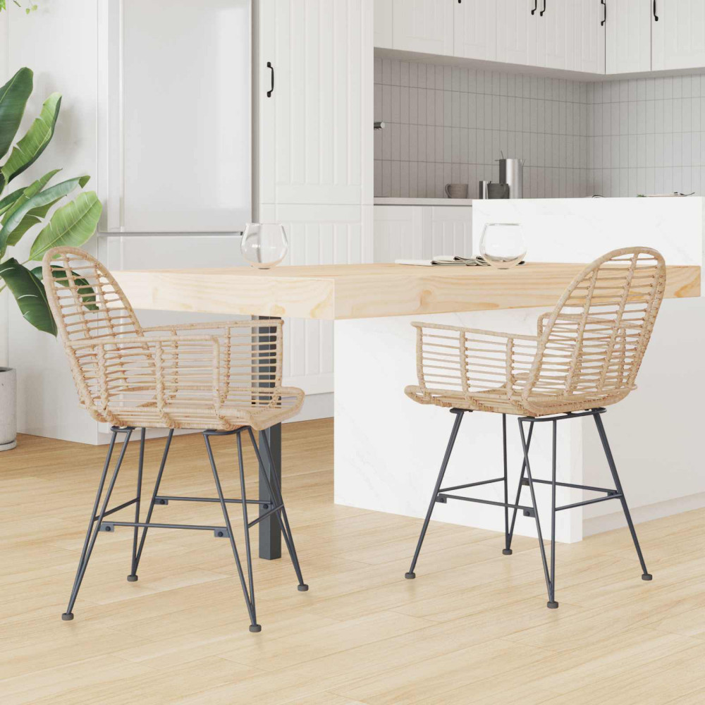 Produktbild för Matstol 2 pcs Rattan och Järn Naturfärg 57 x 55 x 85 cm