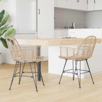 Produktbild för Matstol 2 pcs Rattan och Järn Naturfärg 57 x 55 x 85 cm