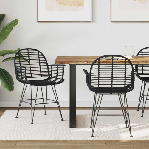 vidaXL Matstol 2 pcs Rattan och Järn Svart 57 x 55 x 85 cm