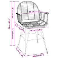 Produktbild för Matstol 2 pcs Rattan och Järn Svart 57 x 55 x 85 cm