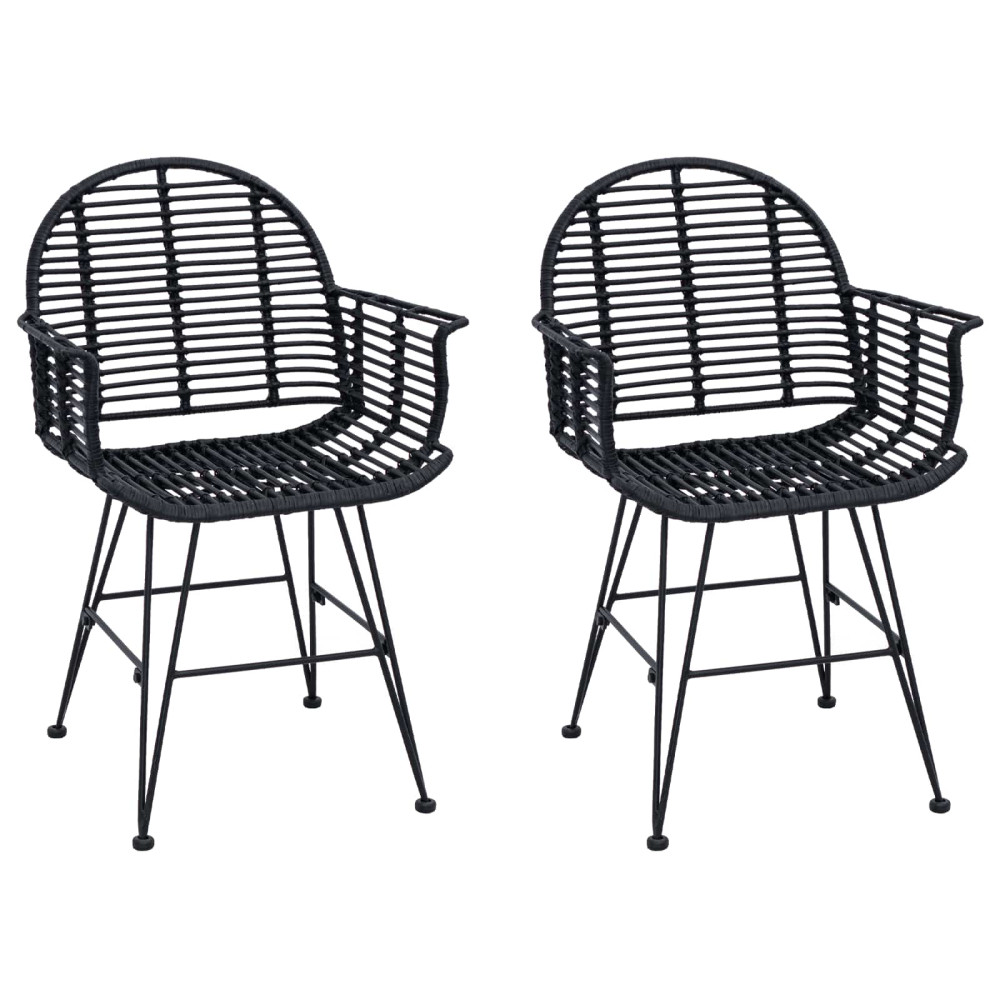 Produktbild för Matstol 2 pcs Rattan och Järn Svart 57 x 55 x 85 cm