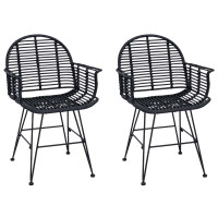 Produktbild för Matstol 2 pcs Rattan och Järn Svart 57 x 55 x 85 cm
