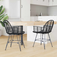 Produktbild för Matstol 2 pcs Rattan och Järn Svart 57 x 55 x 85 cm