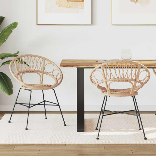 vidaXL Matstol 2 pcs Rattan och Järn Naturfärg 54 x 65 x 82 cm