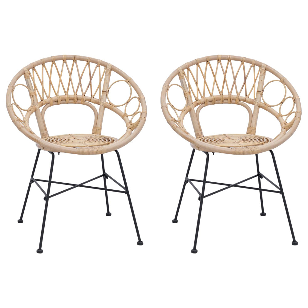 Produktbild för Matstol 2 pcs Rattan och Järn Naturfärg 54 x 65 x 82 cm