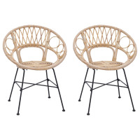 Produktbild för Matstol 2 pcs Rattan och Järn Naturfärg 54 x 65 x 82 cm