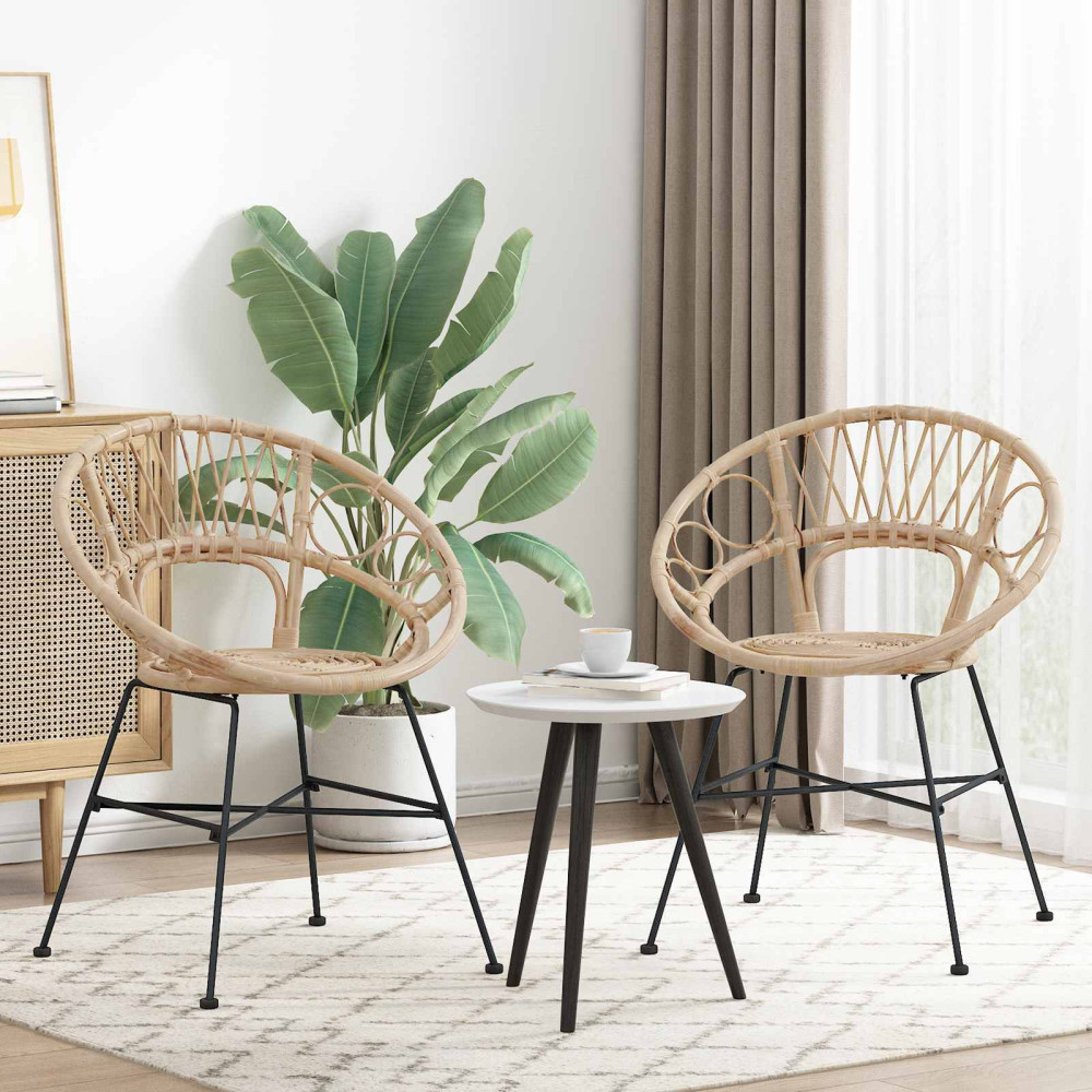 Produktbild för Matstol 2 pcs Rattan och Järn Naturfärg 54 x 65 x 82 cm