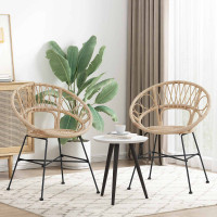 Produktbild för Matstol 2 pcs Rattan och Järn Naturfärg 54 x 65 x 82 cm