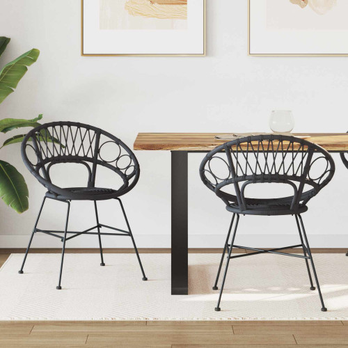 vidaXL Matstol 2 pcs Rattan och Järn Svart 54 x 65 x 82 cm