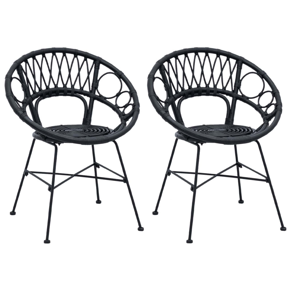 Produktbild för Matstol 2 pcs Rattan och Järn Svart 54 x 65 x 82 cm