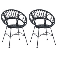 Produktbild för Matstol 2 pcs Rattan och Järn Svart 54 x 65 x 82 cm