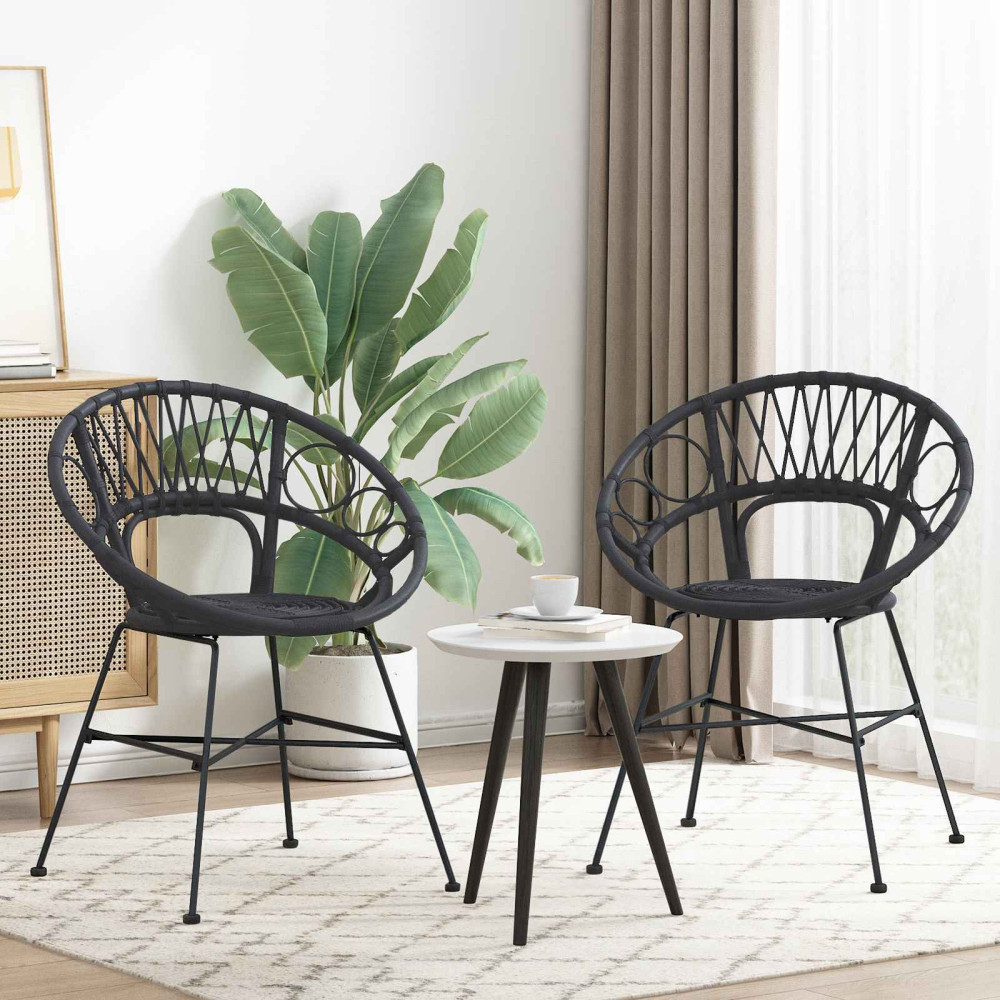 Produktbild för Matstol 2 pcs Rattan och Järn Svart 54 x 65 x 82 cm