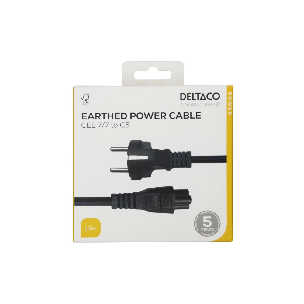 Produktbild för DELTACO - strömkabel - power CEE 7/7 till IEC 60320 C5 - 1.5 m