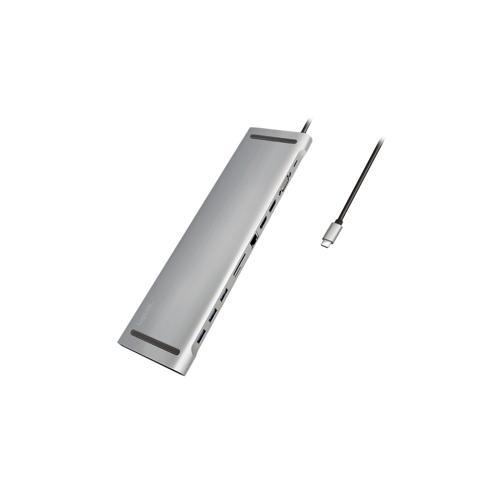 Produktbild för LogiLink - dockningsstation - USB-C 3.2 Gen 1 - 2 x HDMI, VGA - 1GbE