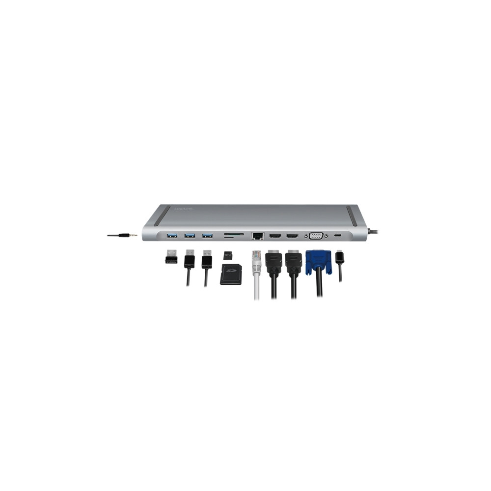 Produktbild för LogiLink - dockningsstation - USB-C 3.2 Gen 1 - 2 x HDMI, VGA - 1GbE