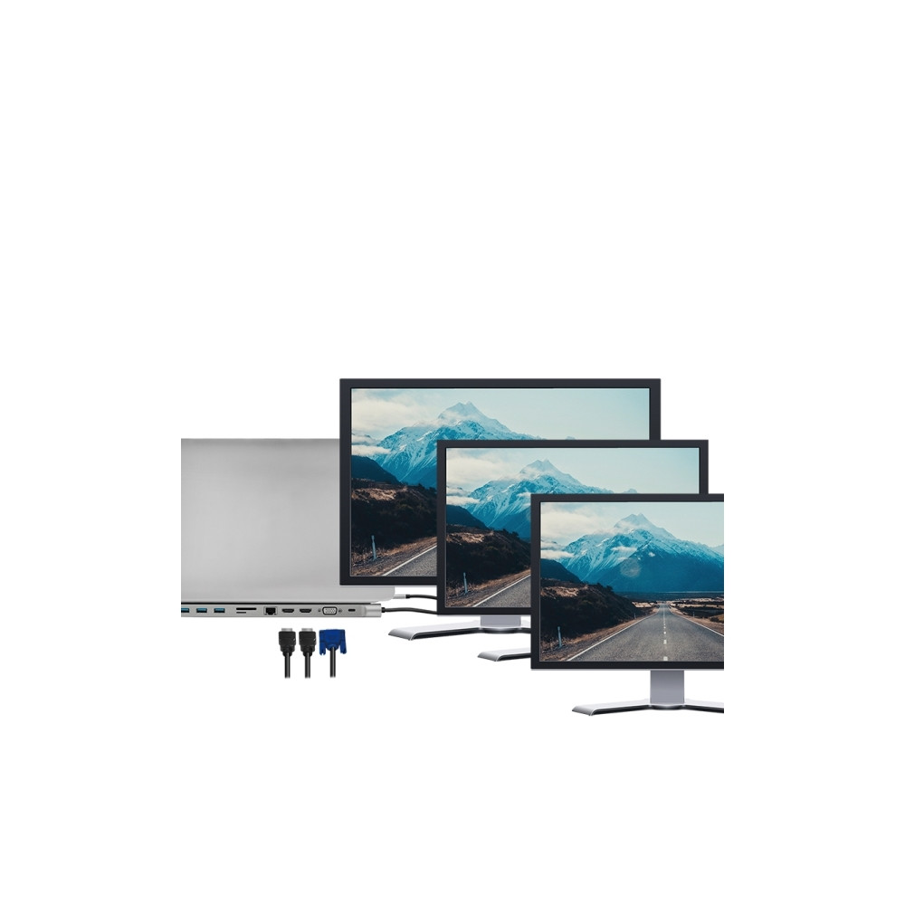 Produktbild för LogiLink - dockningsstation - USB-C 3.2 Gen 1 - 2 x HDMI, VGA - 1GbE
