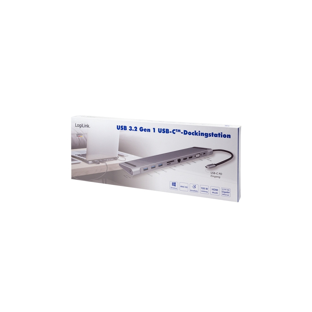 Produktbild för LogiLink - dockningsstation - USB-C 3.2 Gen 1 - 2 x HDMI, VGA - 1GbE
