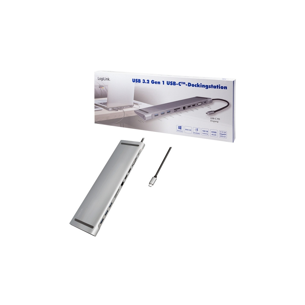 Produktbild för LogiLink - dockningsstation - USB-C 3.2 Gen 1 - 2 x HDMI, VGA - 1GbE