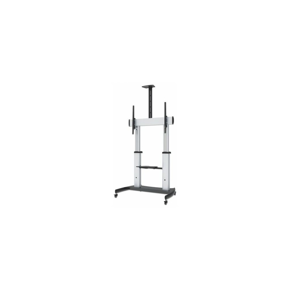 Produktbild för Manhattan TV & Monitor Mount, Trolley Stand, 1 screen, Screen Sizes: 60-100", Silver/Black, VESA 200x200 to 800x600mm, Max 100kg, Height adjustable 1200 to 1685mm, Camera and AV shelves, Aluminium, LFD, Lifetime Warranty vagn - för platt panel/AV-system/k