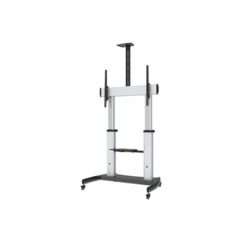 Manhattan Manhattan TV & Monitor Mount, Trolley Stand, 1 screen, Screen Sizes: 60-100", Silver/Black, VESA 200x200 to 800x600mm, Max 100kg, Height adjustable 1200 to 1685mm, Camera and AV shelves, Aluminium, LFD, Lifetime Warranty vagn - för platt panel/AV-system/k
