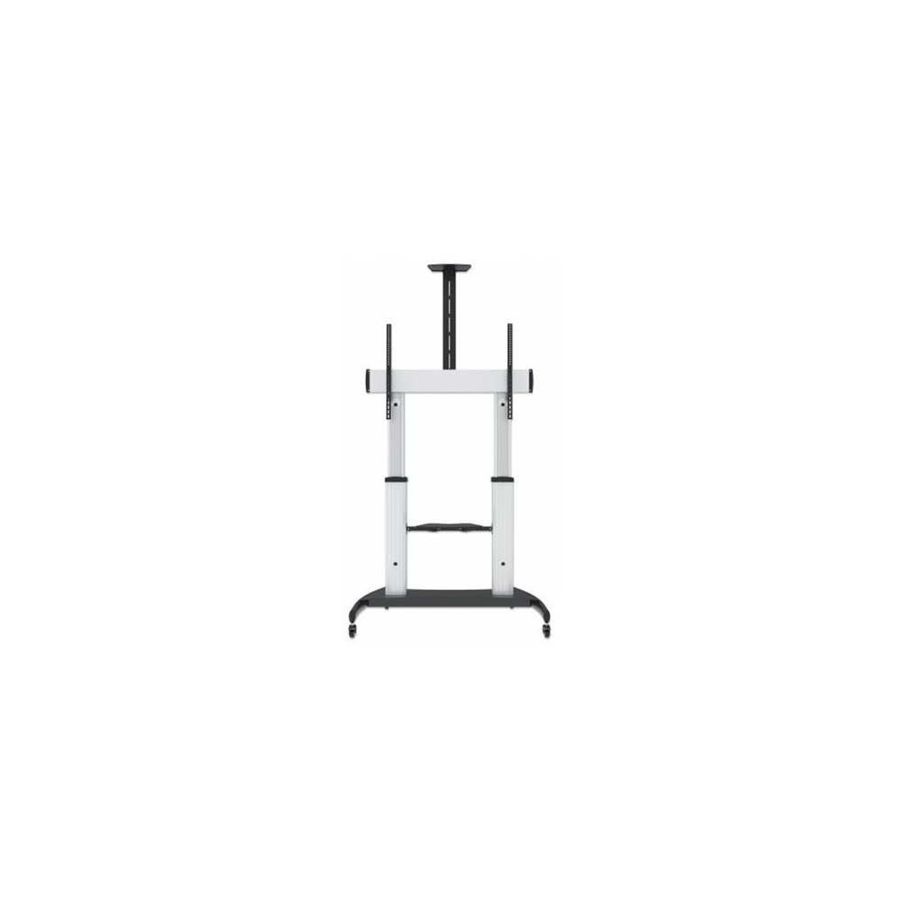 Produktbild för Manhattan TV & Monitor Mount, Trolley Stand, 1 screen, Screen Sizes: 60-100", Silver/Black, VESA 200x200 to 800x600mm, Max 100kg, Height adjustable 1200 to 1685mm, Camera and AV shelves, Aluminium, LFD, Lifetime Warranty vagn - för platt panel/AV-system/k