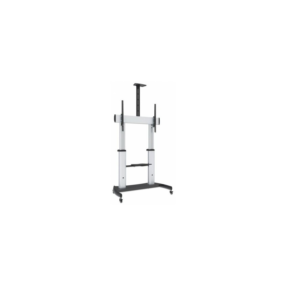 Produktbild för Manhattan TV & Monitor Mount, Trolley Stand, 1 screen, Screen Sizes: 60-100", Silver/Black, VESA 200x200 to 800x600mm, Max 100kg, Height adjustable 1200 to 1685mm, Camera and AV shelves, Aluminium, LFD, Lifetime Warranty vagn - för platt panel/AV-system/k