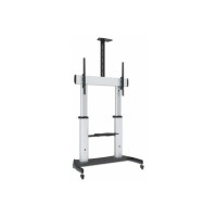 Produktbild för Manhattan TV & Monitor Mount, Trolley Stand, 1 screen, Screen Sizes: 60-100", Silver/Black, VESA 200x200 to 800x600mm, Max 100kg, Height adjustable 1200 to 1685mm, Camera and AV shelves, Aluminium, LFD, Lifetime Warranty vagn - för platt panel/AV-system/k