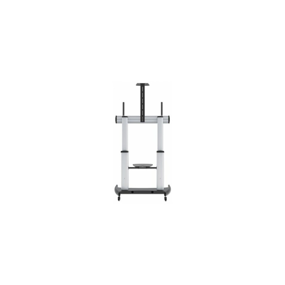 Produktbild för Manhattan TV & Monitor Mount, Trolley Stand, 1 screen, Screen Sizes: 60-100", Silver/Black, VESA 200x200 to 800x600mm, Max 100kg, Height adjustable 1200 to 1685mm, Camera and AV shelves, Aluminium, LFD, Lifetime Warranty vagn - för platt panel/AV-system/k