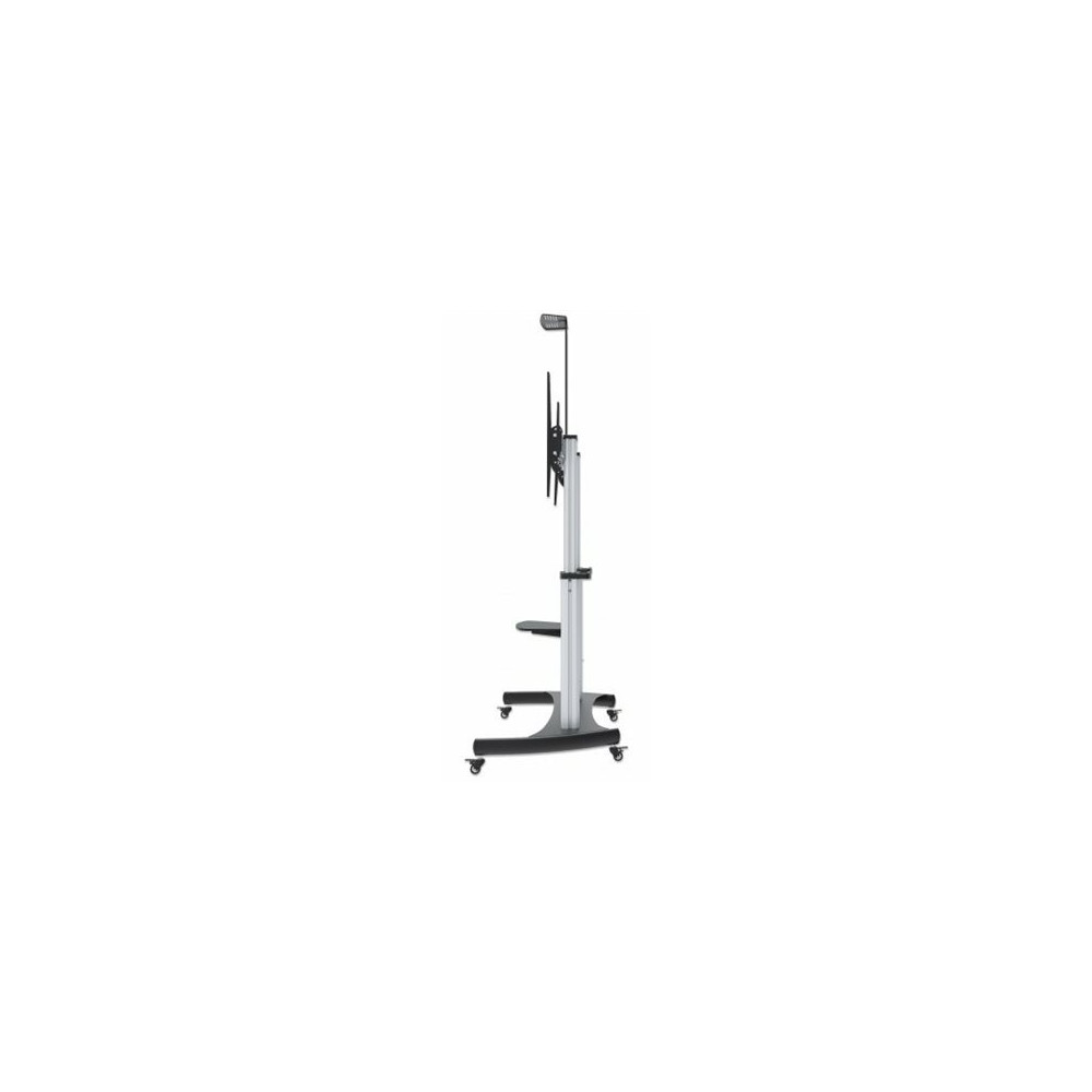 Produktbild för Manhattan TV & Monitor Mount, Trolley Stand, 1 screen, Screen Sizes: 60-100", Silver/Black, VESA 200x200 to 800x600mm, Max 100kg, Height adjustable 1200 to 1685mm, Camera and AV shelves, Aluminium, LFD, Lifetime Warranty vagn - för platt panel/AV-system/k