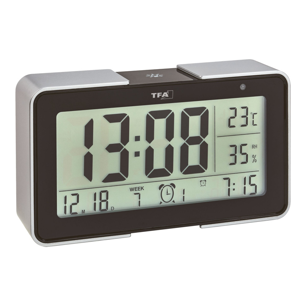 Produktbild för TFA - väckarklocka - rektangulär - elektronisk - skrivbord - svart, silver