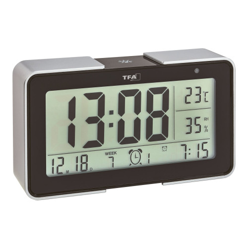 TFA Dostmann TFA - väckarklocka - rektangulär - elektronisk - skrivbord - svart, silver