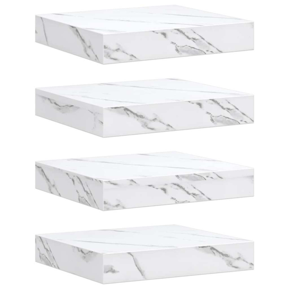 Produktbild för Vägg hylla 4 pcs Vit marmor 23 x 23,5 x 4 cm Konstruerat trä