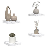 Produktbild för Vägg hylla 4 pcs Vit marmor 23 x 23,5 x 4 cm Konstruerat trä
