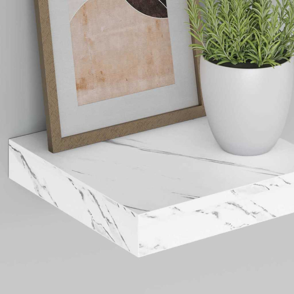 Produktbild för Vägg hylla 4 pcs Vit marmor 23 x 23,5 x 4 cm Konstruerat trä