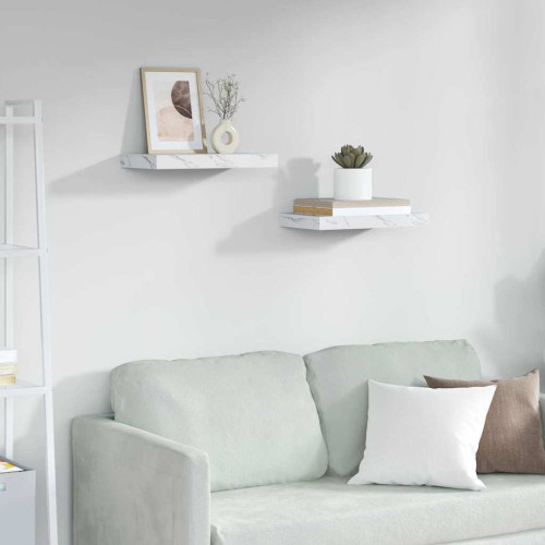 vidaXL Vägg hylla 2 pcs Vit marmor 40 x 23,5 x 4 cm Konstruerat trä
