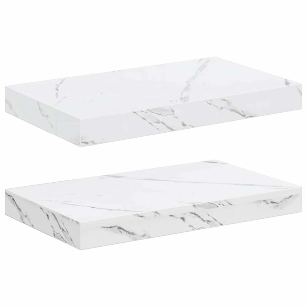 Produktbild för Vägg hylla 2 pcs Vit marmor 40 x 23,5 x 4 cm Konstruerat trä