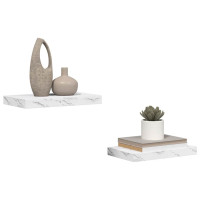 Produktbild för Vägg hylla 2 pcs Vit marmor 40 x 23,5 x 4 cm Konstruerat trä