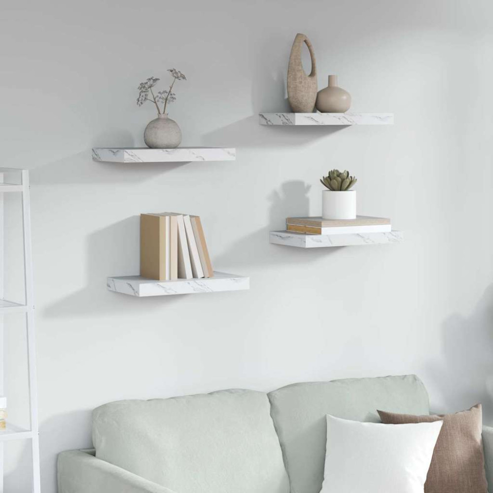 Produktbild för Vägg hylla 4 pcs Vit marmor 40 x 23,5 x 4 cm Konstruerat trä