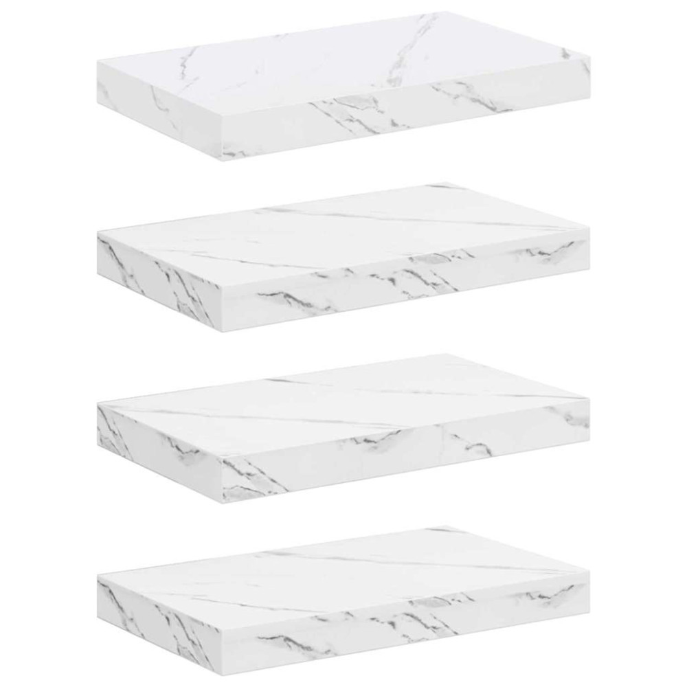 Produktbild för Vägg hylla 4 pcs Vit marmor 40 x 23,5 x 4 cm Konstruerat trä