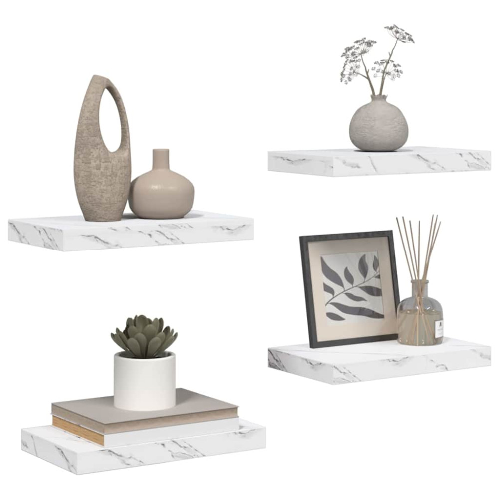Produktbild för Vägg hylla 4 pcs Vit marmor 40 x 23,5 x 4 cm Konstruerat trä