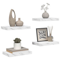 Produktbild för Vägg hylla 4 pcs Vit marmor 40 x 23,5 x 4 cm Konstruerat trä