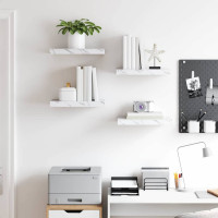 Produktbild för Vägg hylla 4 pcs Vit marmor 40 x 23,5 x 4 cm Konstruerat trä