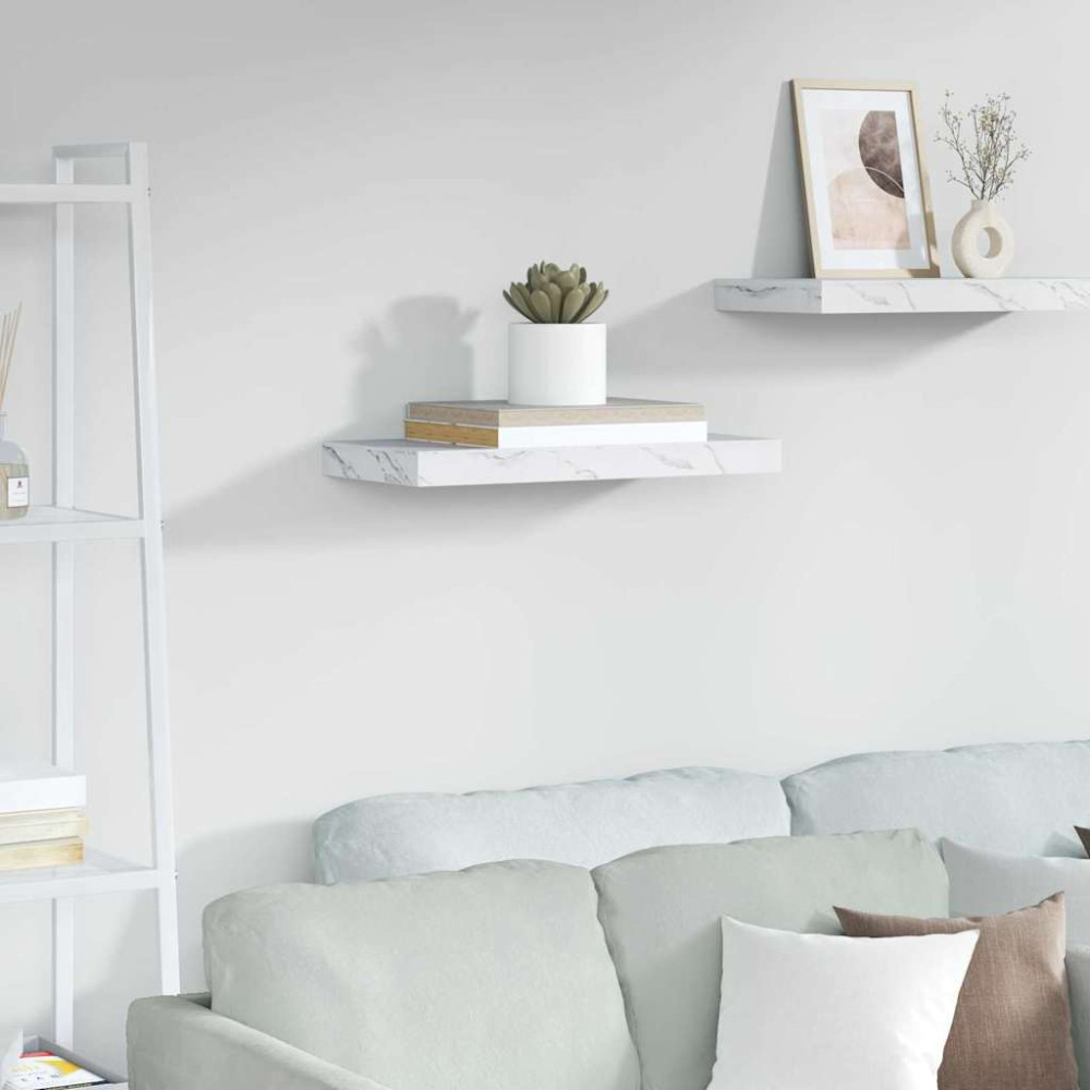 Produktbild för Vägg hylla Vit marmor 50 x 23 x 4 cm Konstruerat trä