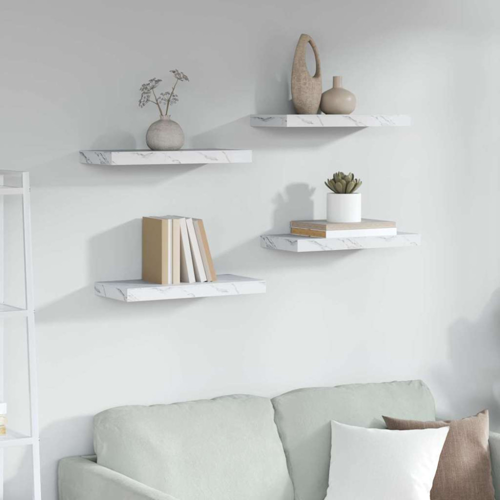 Produktbild för Vägg hylla 4 pcs Vit marmor 50 x 23,5 x 4 cm Konstruerat trä