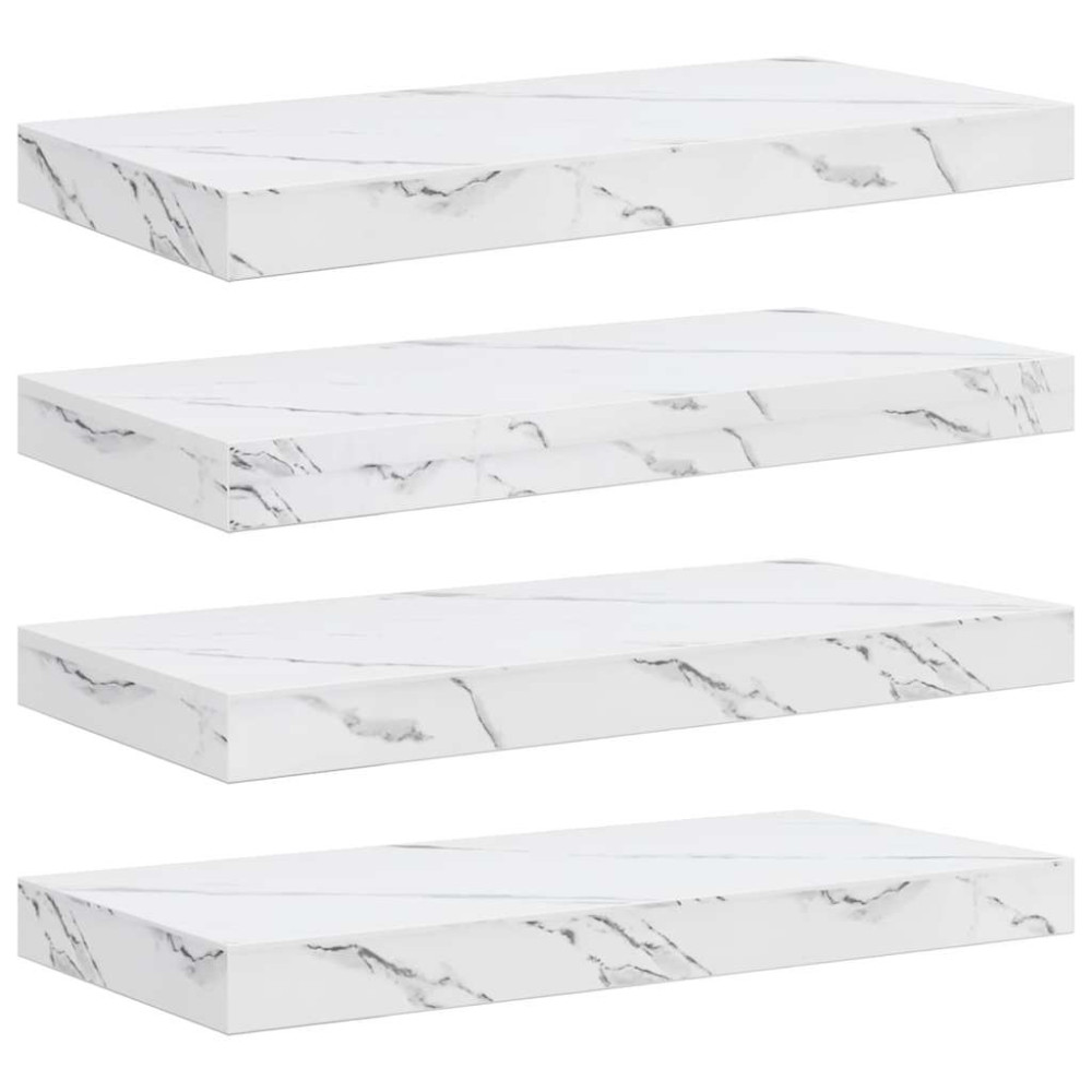 Produktbild för Vägg hylla 4 pcs Vit marmor 50 x 23,5 x 4 cm Konstruerat trä